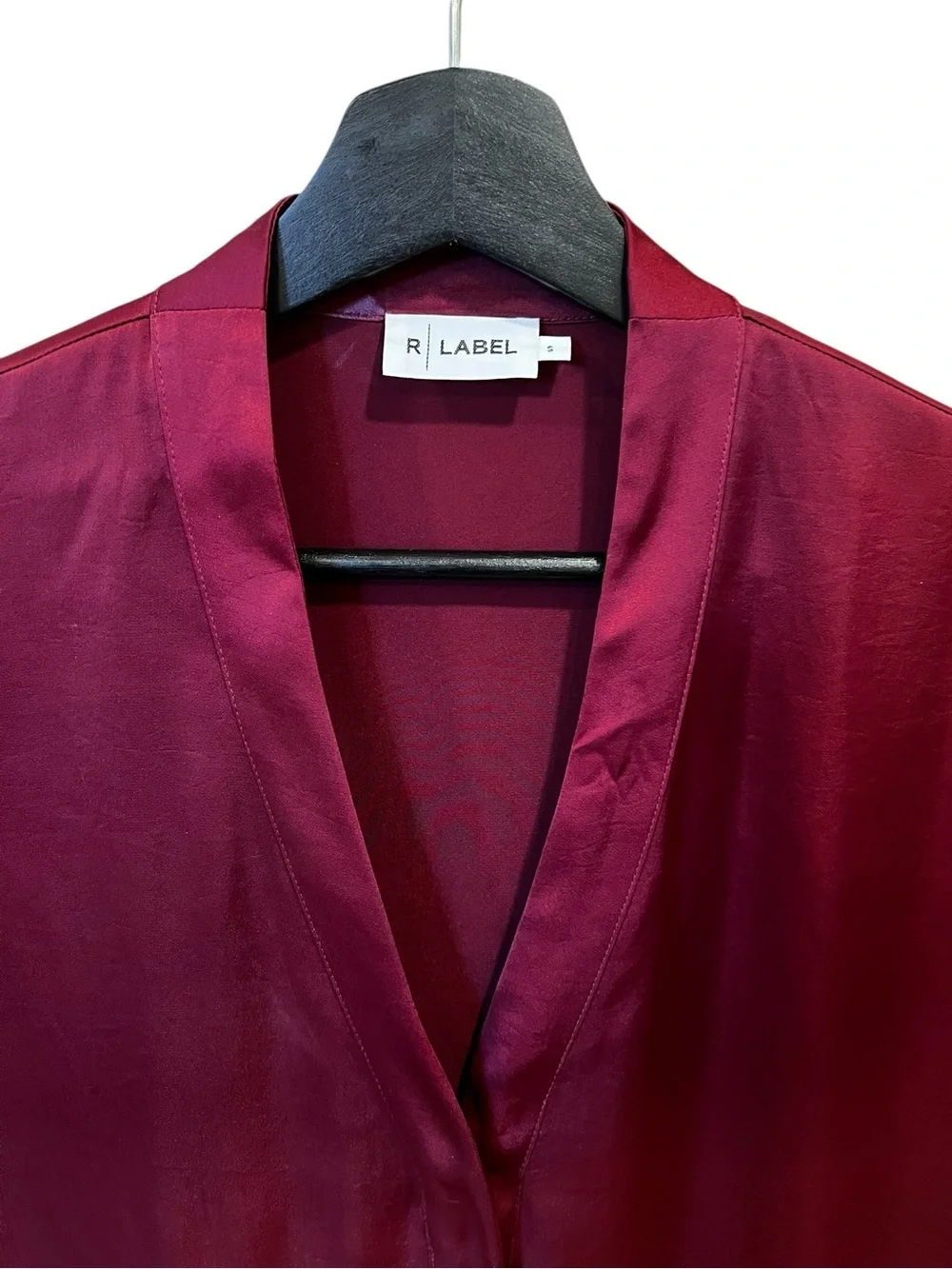 Reset R Label Satin Button Front Tunic Blouse Currant Maroon Size Small Office